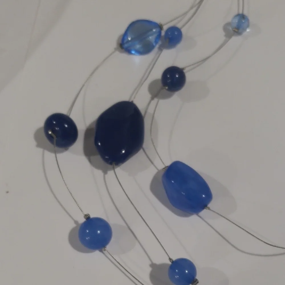 Multi Strand Silver tone Illusion Style Blue Beaded Necklace, Women's Jewelry #1